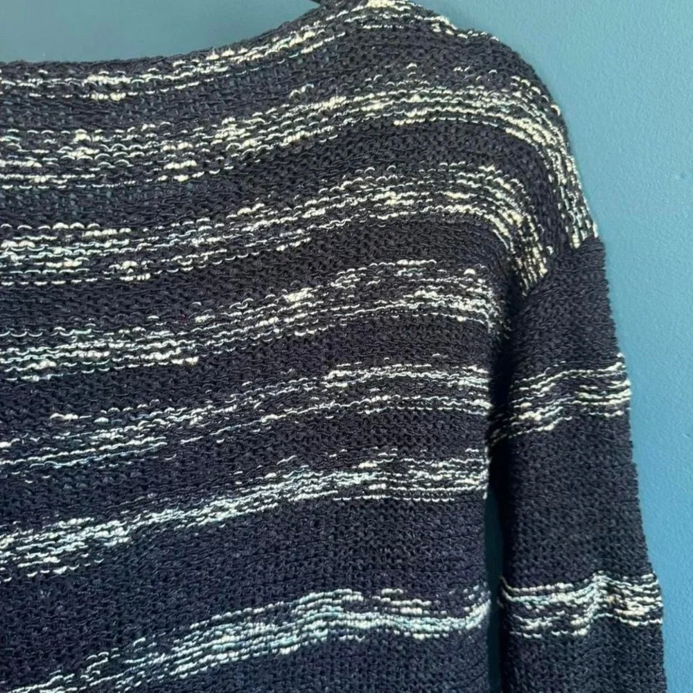 Talbots Stripe Sweater Women's Size Small Petite‎ Blue White Drop Shoulder Knit